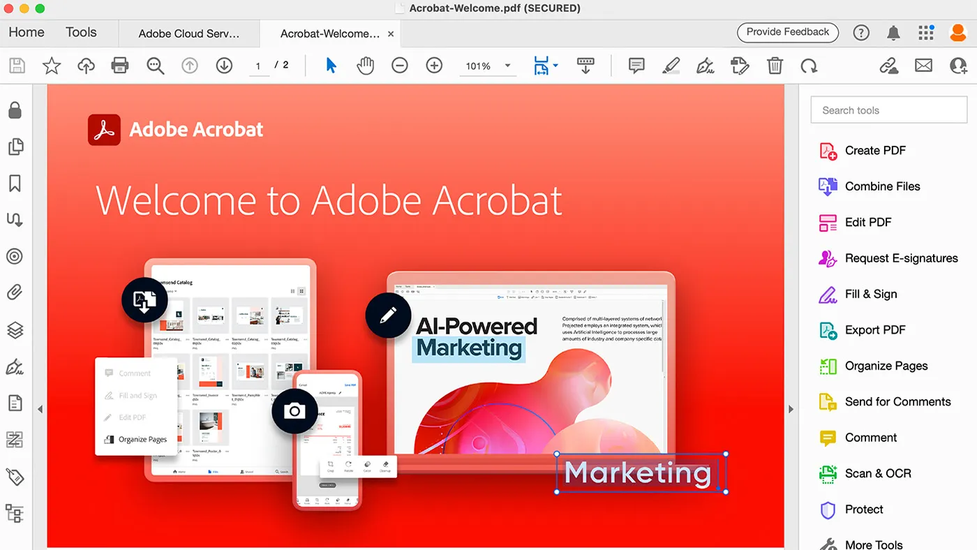محیط Adobe Acrobat در مک + دانلود Adobe Acrobat با اپ استور مک ای زی