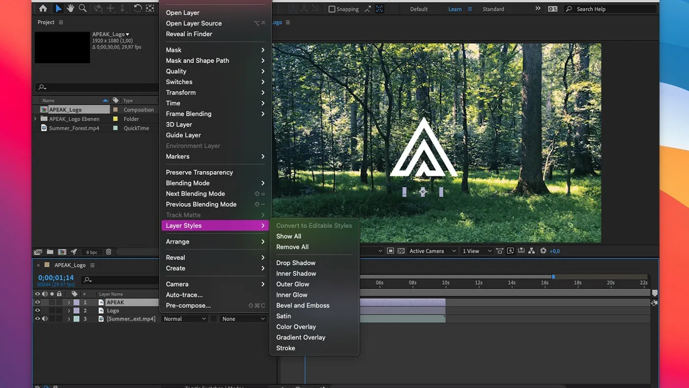 محیط Adobe After Effects در مک + دانلود Adobe After Effects با اپ استور مک ای زی