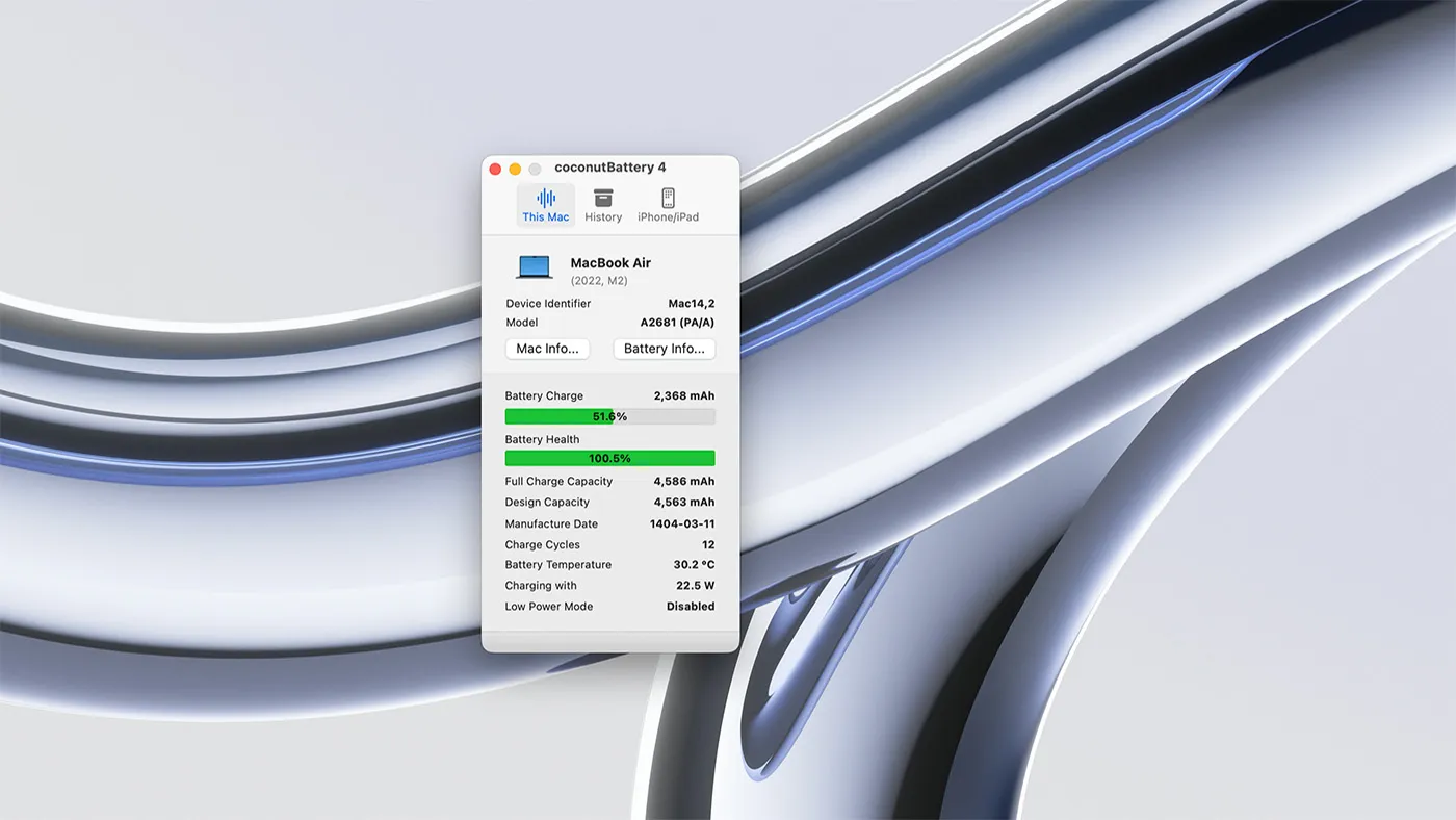 محیط coconutBattery در مک + دانلود coconutBattery با اپ استور مک ای زی