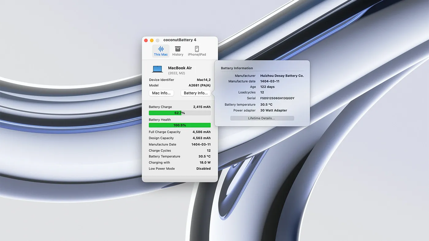 محیط coconutBattery در مک + دانلود coconutBattery با اپ استور مک ای زی