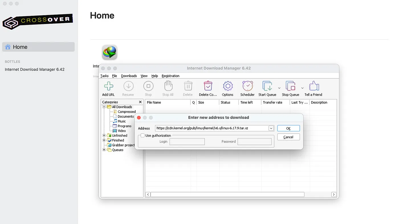 محیط Internet Download Manager - IDM - CrossOver در مک + دانلود Internet Download Manager - IDM - CrossOver با اپ استور مک ای زی
