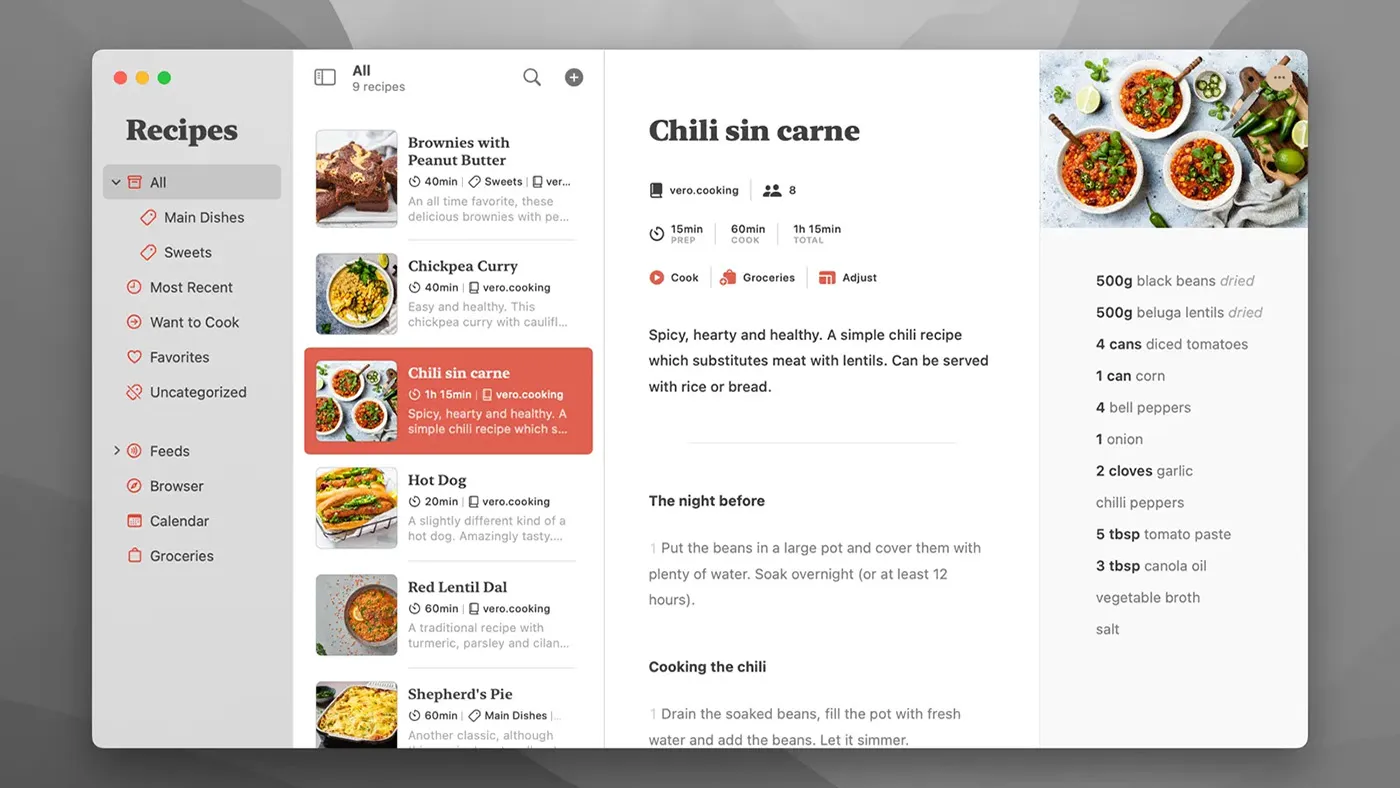 محیط Mela Recipe Manager در مک + دانلود Mela Recipe Manager با اپ استور مک ای زی