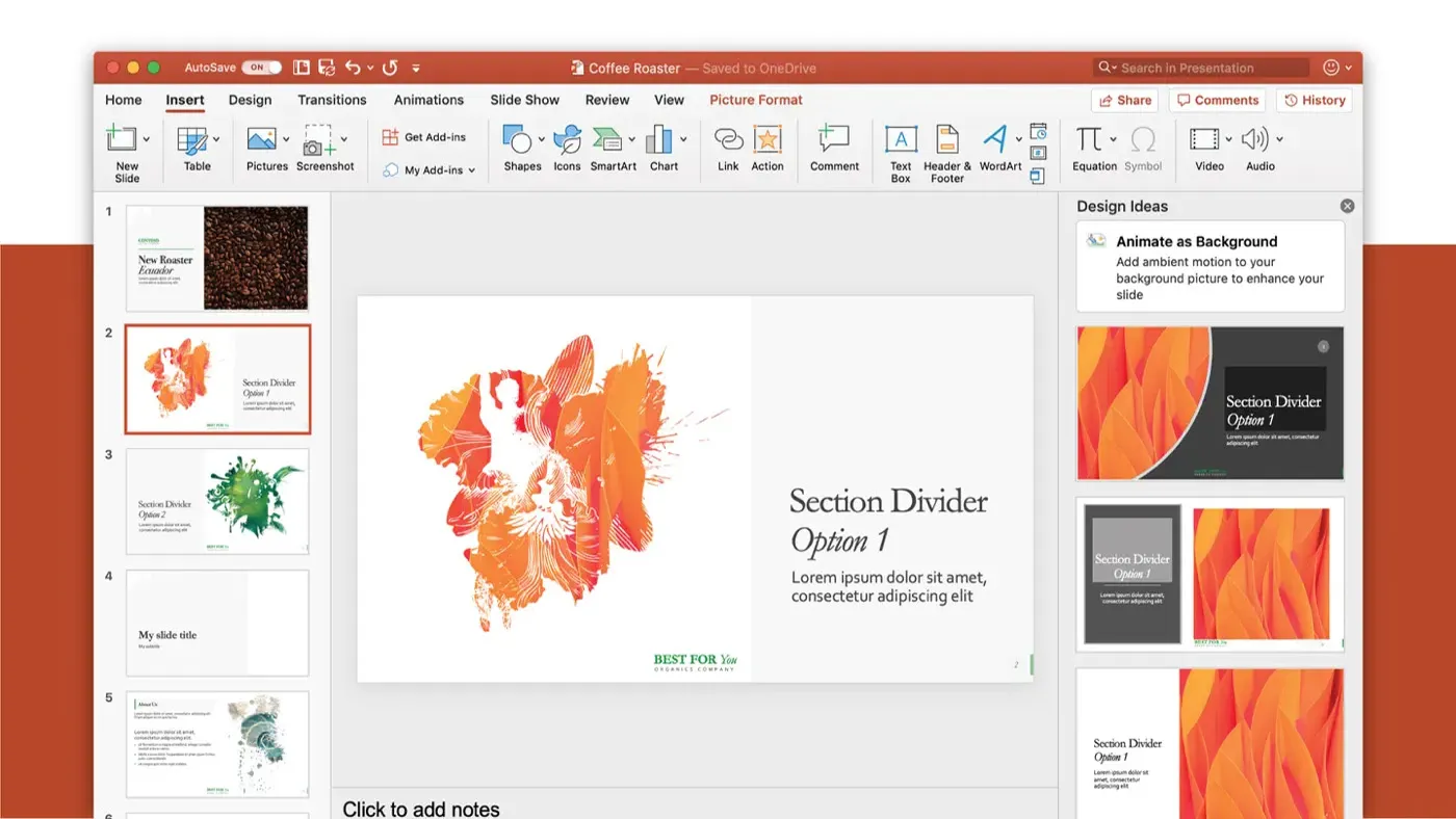 محیط Microsoft PowerPoint در مک + دانلود Microsoft PowerPoint با اپ استور مک ای زی