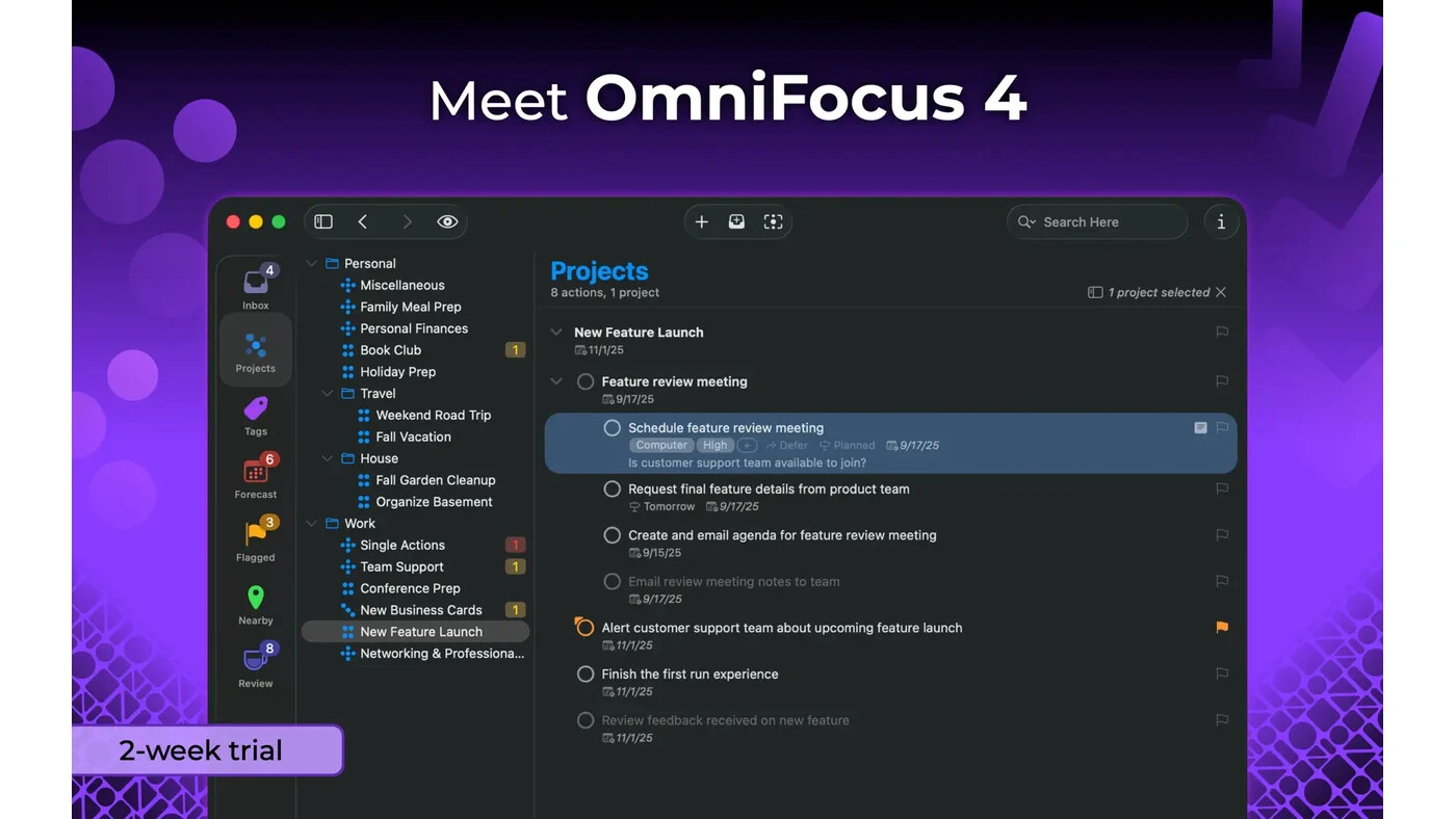محیط OmniFocus در مک + دانلود OmniFocus با اپ استور مک ای زی