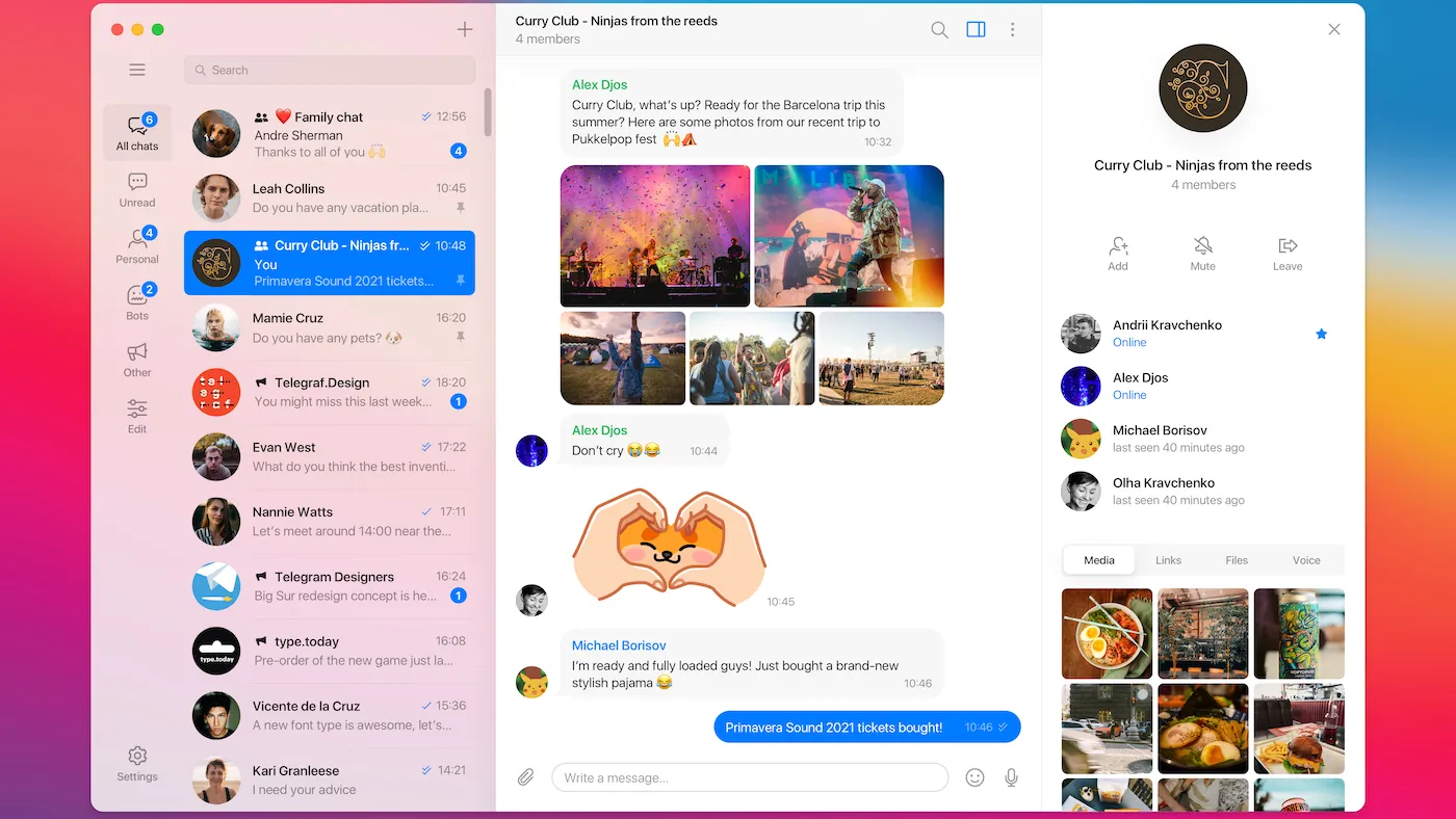 محیط Telegram در مک + دانلود Telegram با اپ استور مک ای زی