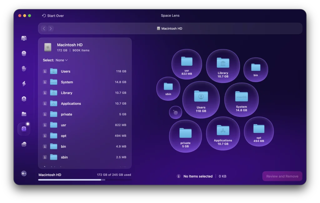 آنالیز تصویری فضای دیسک مک‌بوک توسط CleanMyMac