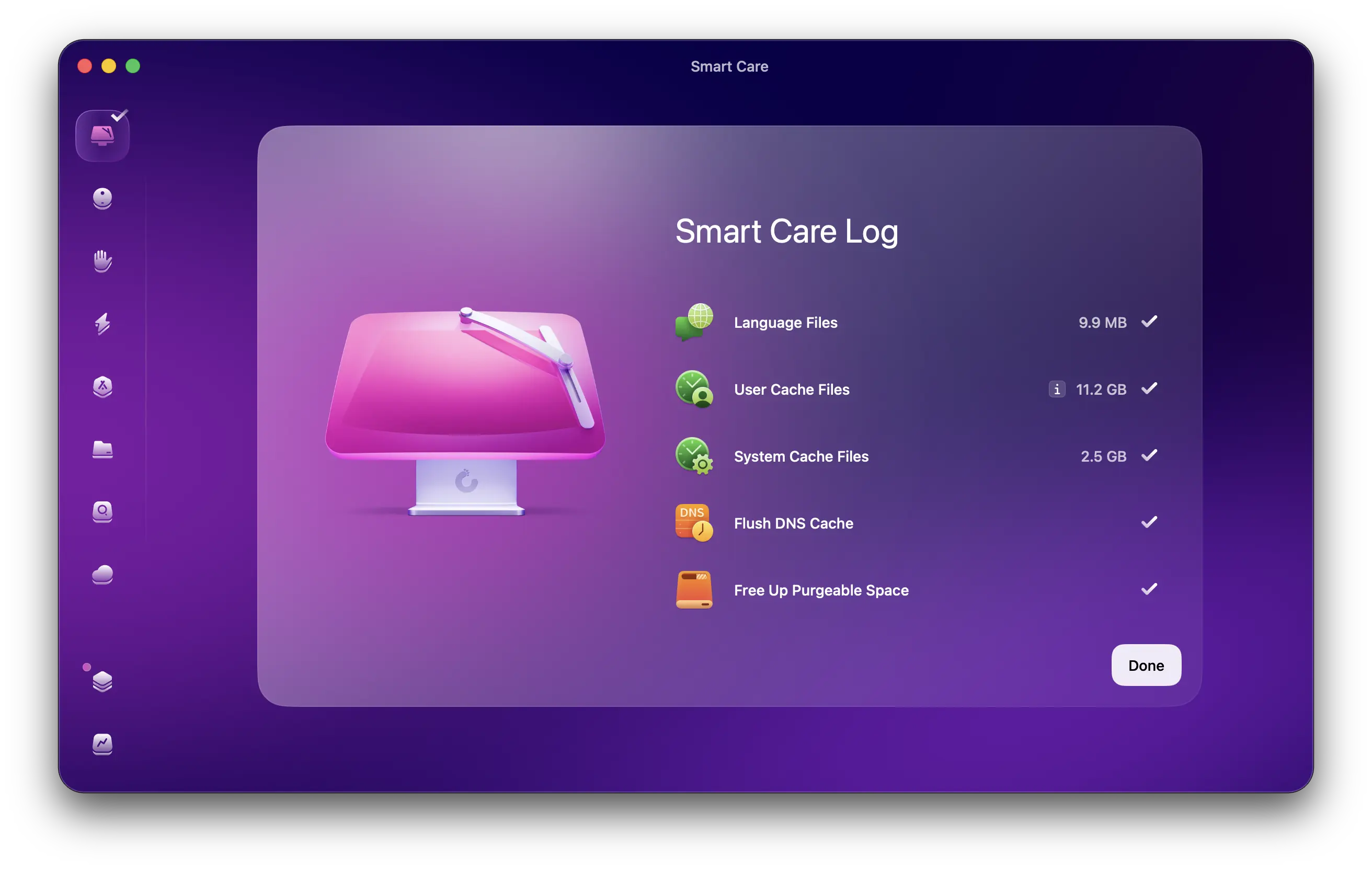 لاگ خروجی Smart Care در CleanMyMac