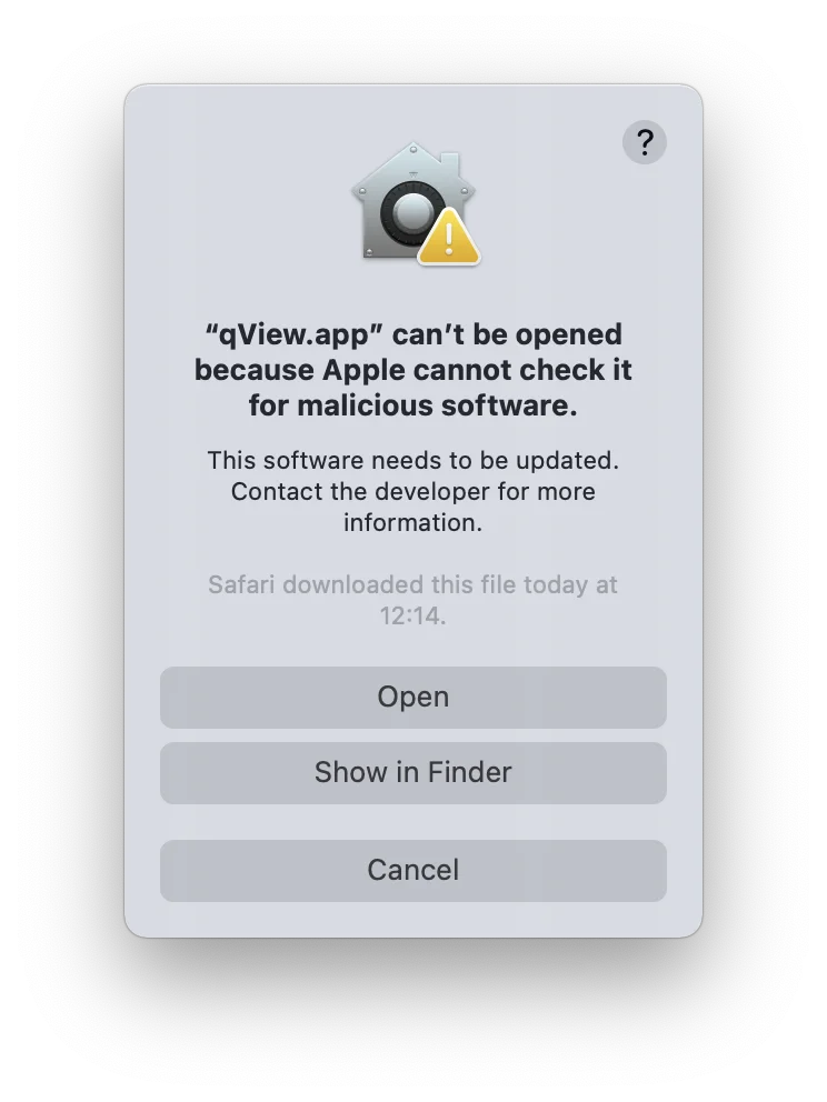 خطای 
App Can't be opened because Apple cannot Check it for malicious software