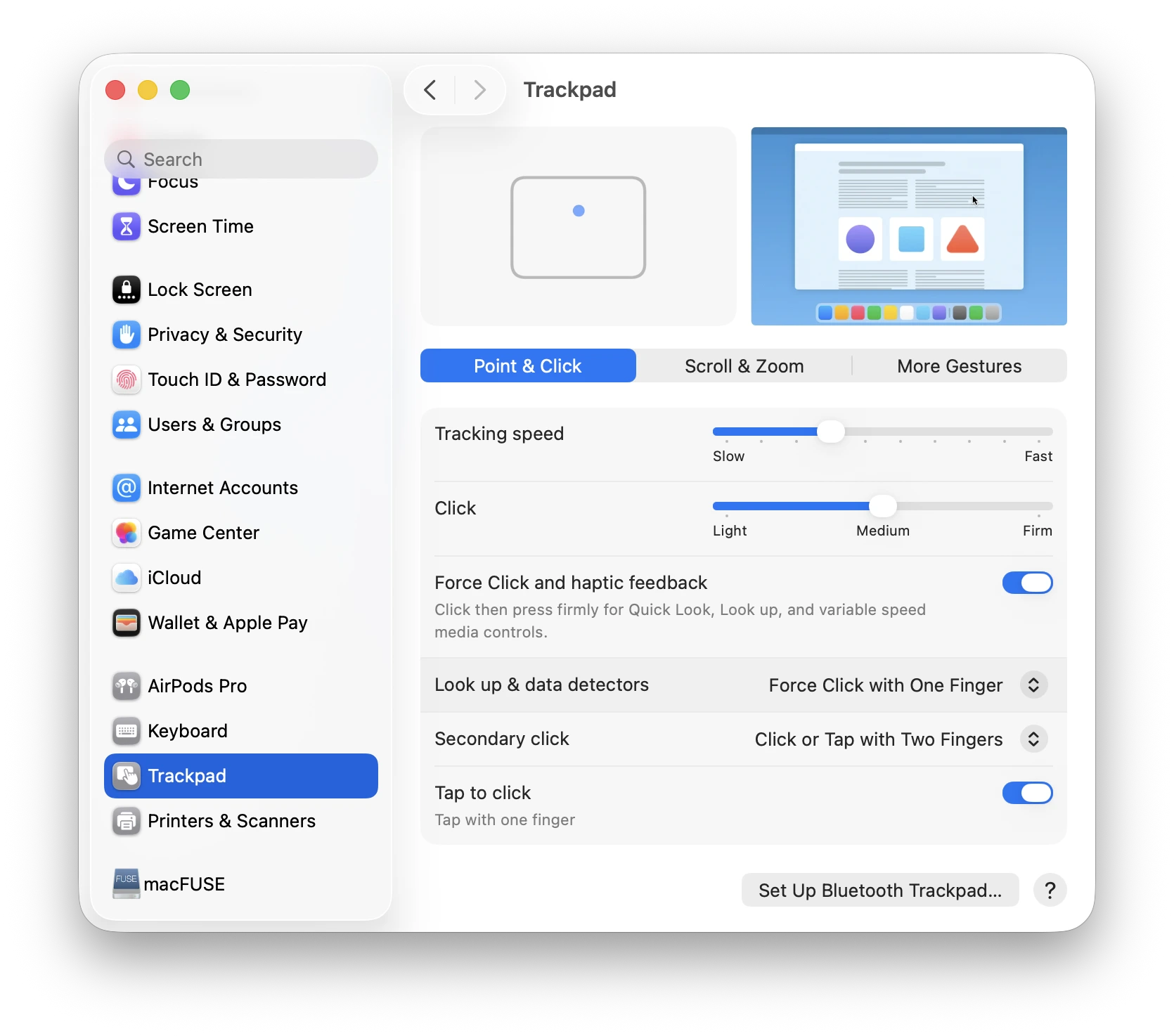 تنظیمات Trackpad