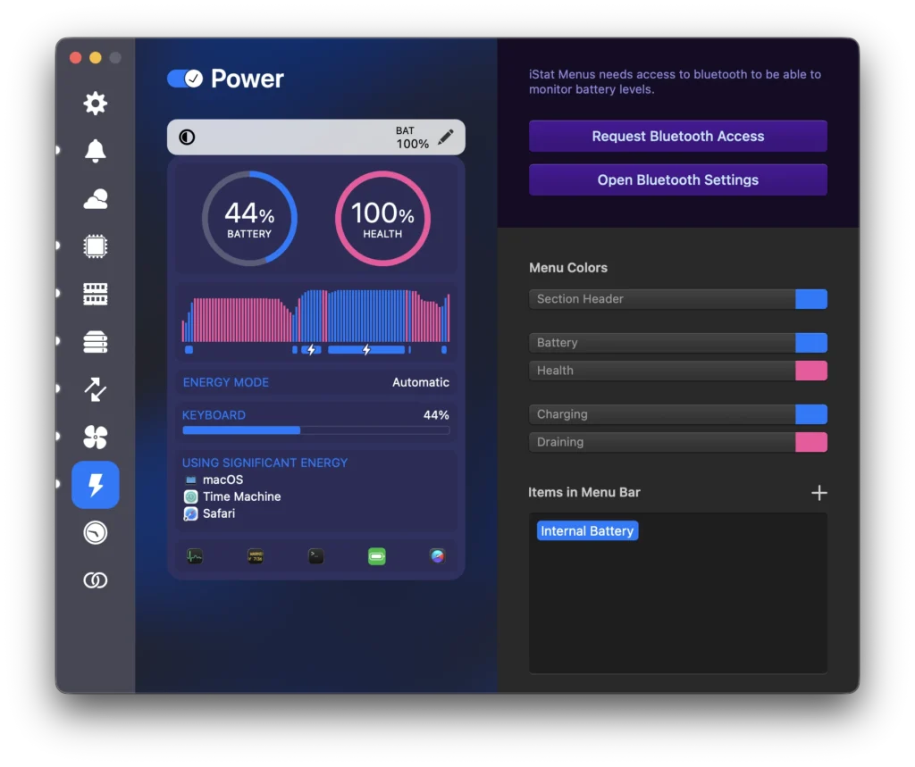 کنترل پارامترهای باتری مک‌بوک با استفاده از iStat Menus