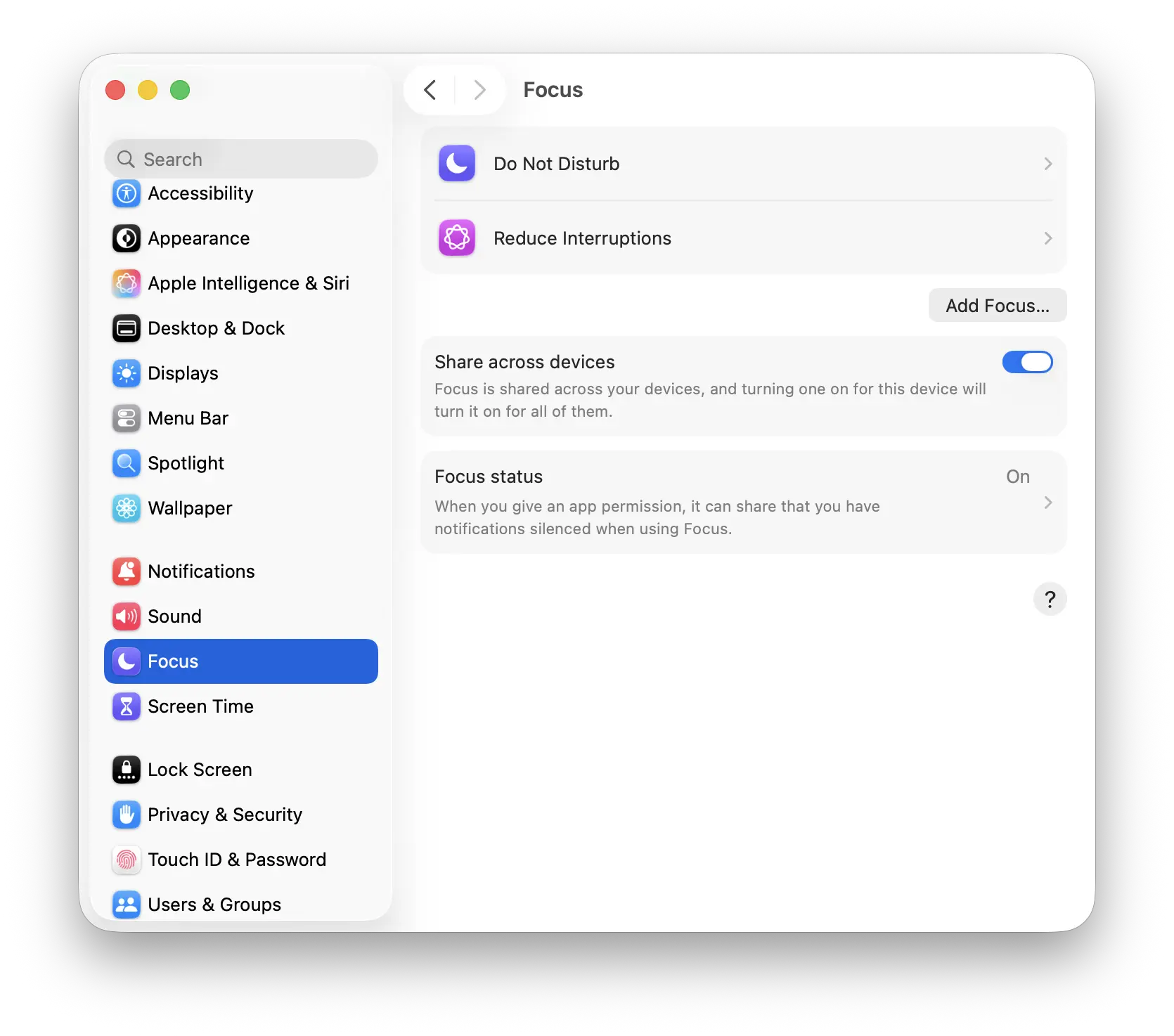 تنظیمات focus در macos