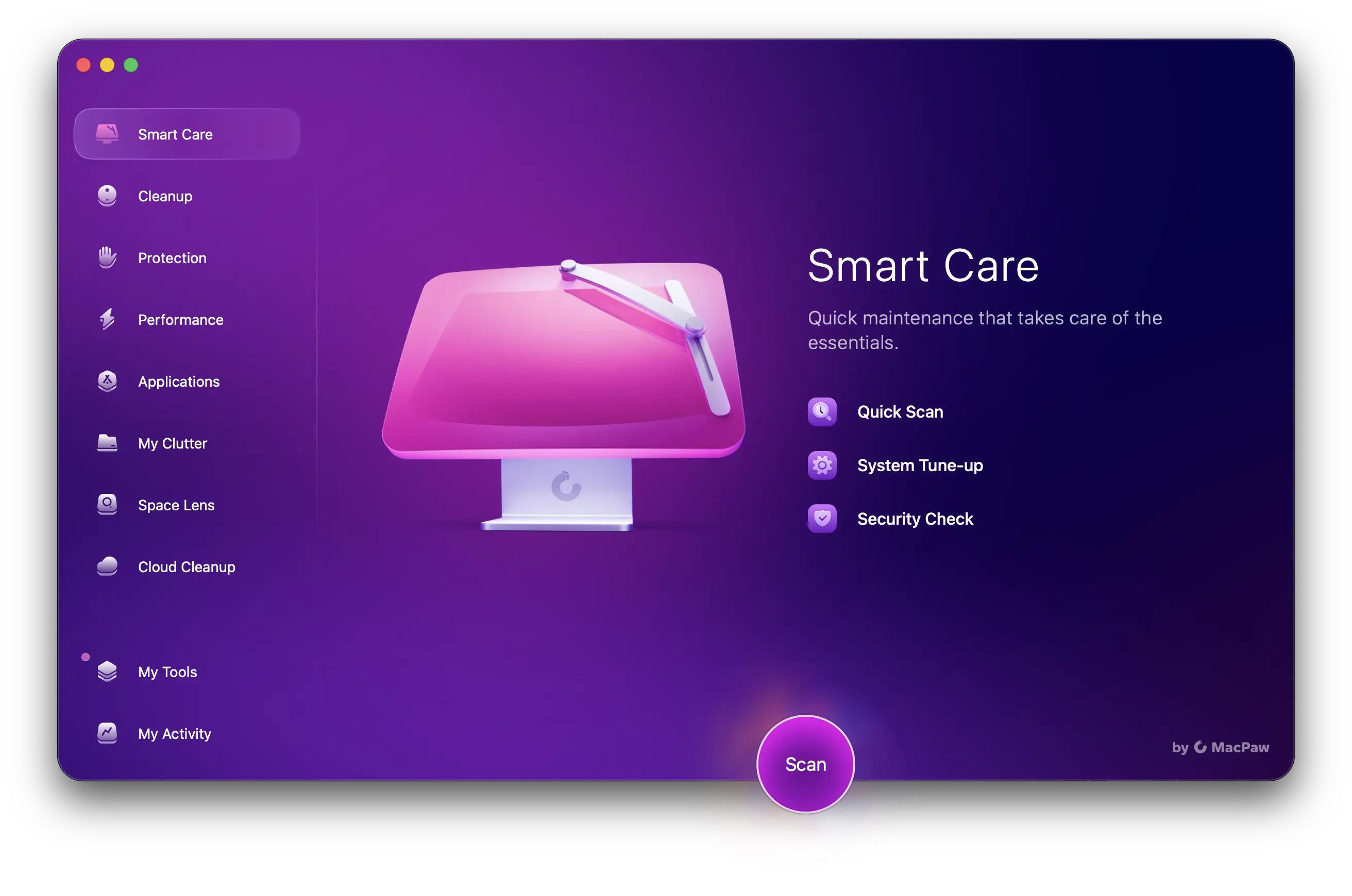 نمای کلی برنامه CleanMyMac و نمایش SmartCare