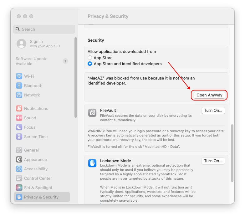 رفع مشکل باز نشدن برنامه با گزینه Open Anyway در تنظیمات مک