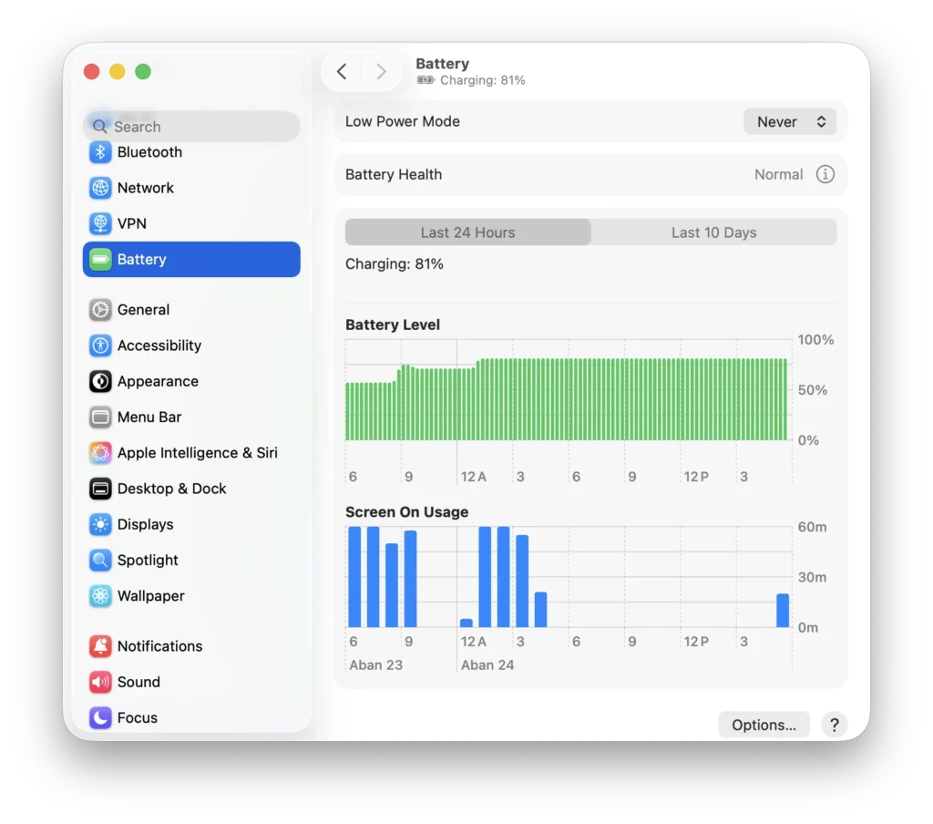 فعال‌سازی حالت Lowe Power Mode برای باتری مک 