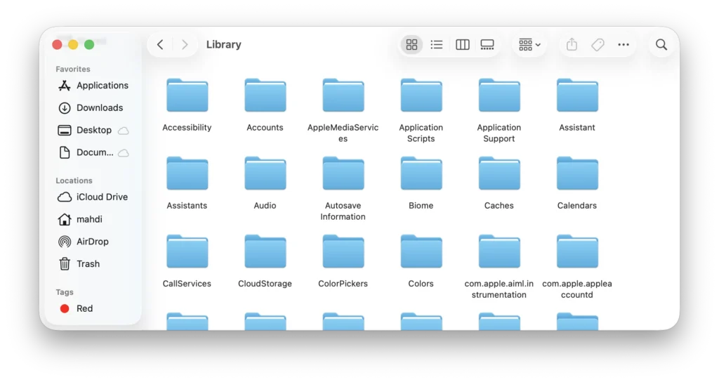 بررسی فایل‌های اضافه دایرکتوری لایبرری در مک‌بوک
